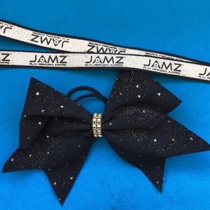 black and gold bow and jamz lanyard